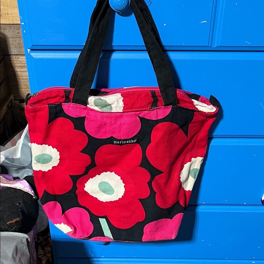 Marimekko Breast cancer Pink and Black Floral Tote Bag - Picture 1 of 2